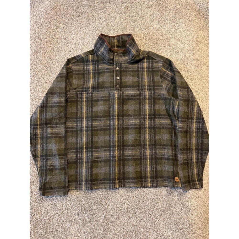 John‎ Wayne Fleece Pullover Mens 2XL Green Plaid Mock Neck Snap Button RN91497
